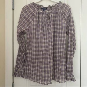 Chaps Plaid Peasant Blouse with Bell Sleeves